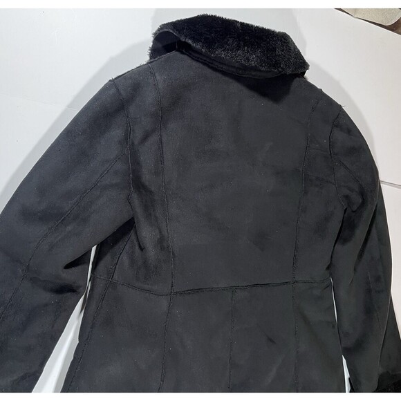 Armani Jeans Black Faux Fur Lined Long Coat Overcoat Button Front Women's 4 - Picture 10 of 10